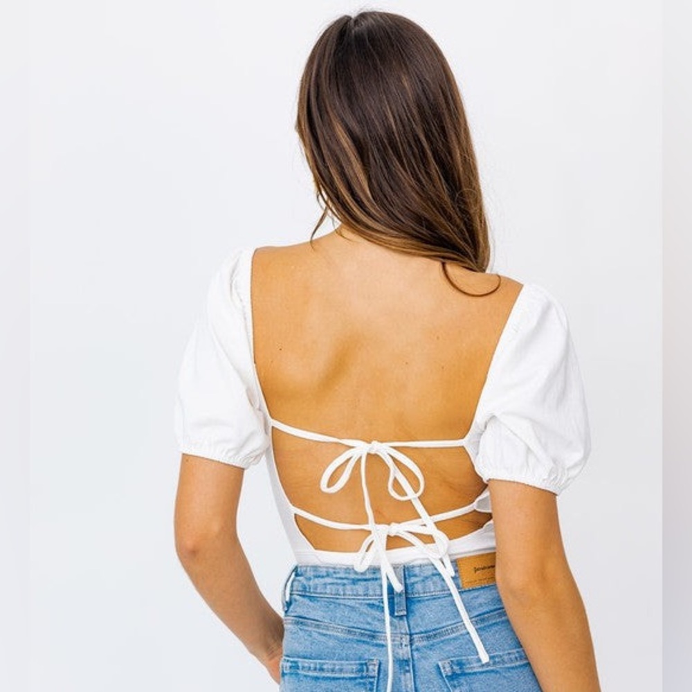 Balloon Sleeve Open Back Bodysuit